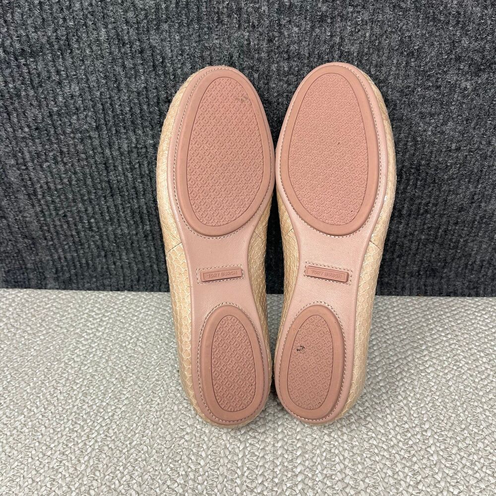 Tory Burch Minnie Travel Foldable Ballet Flats Tan Snakeskin Leather Logo 8.5 M - Picture 6 of 7
